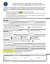 Document preview: Form MVDA HGR Military Funeral Honors Stipend Request - Minnesota