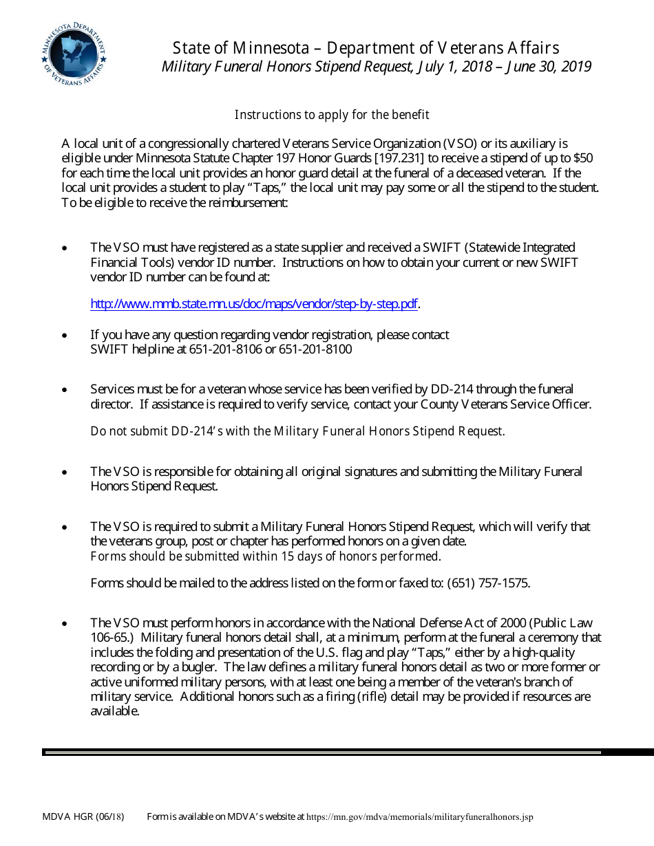 Form MVDA HGR Military Funeral Honors Stipend Request - Minnesota, Page 3