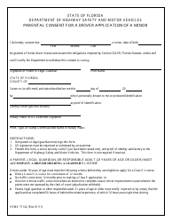 Document preview: Form HSMV71142 Parental Consent for a Driver Application of a Minor - Florida