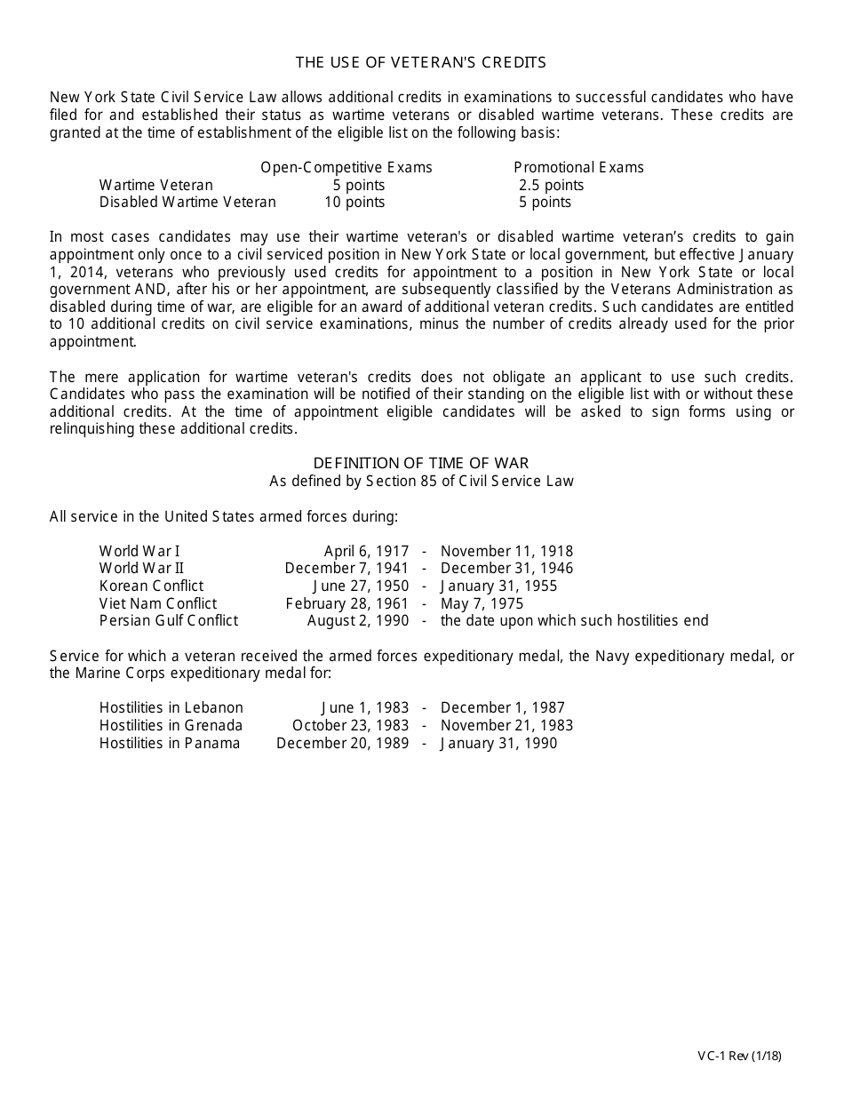 Form VC-1 Application for Veterans Credits - Monroe County, New York, Page 2
