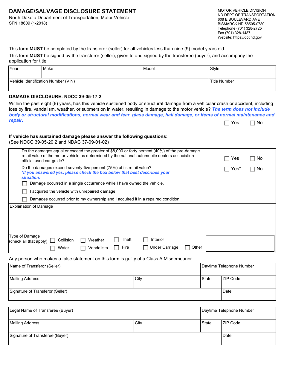 Form Sfn18609 - Fill Out, Sign Online And Download Fillable Pdf, North 