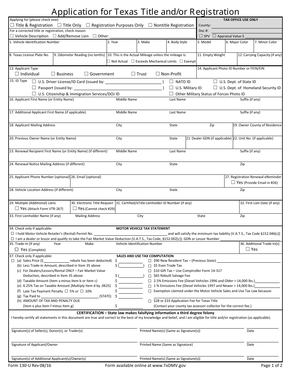 Form 130-U - Fill Out, Sign Online and Download Fillable PDF, Texas ...