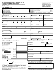 Form SFN2872 Application for Certificate of Title &amp; Registration of a Vehicle - North Dakota
