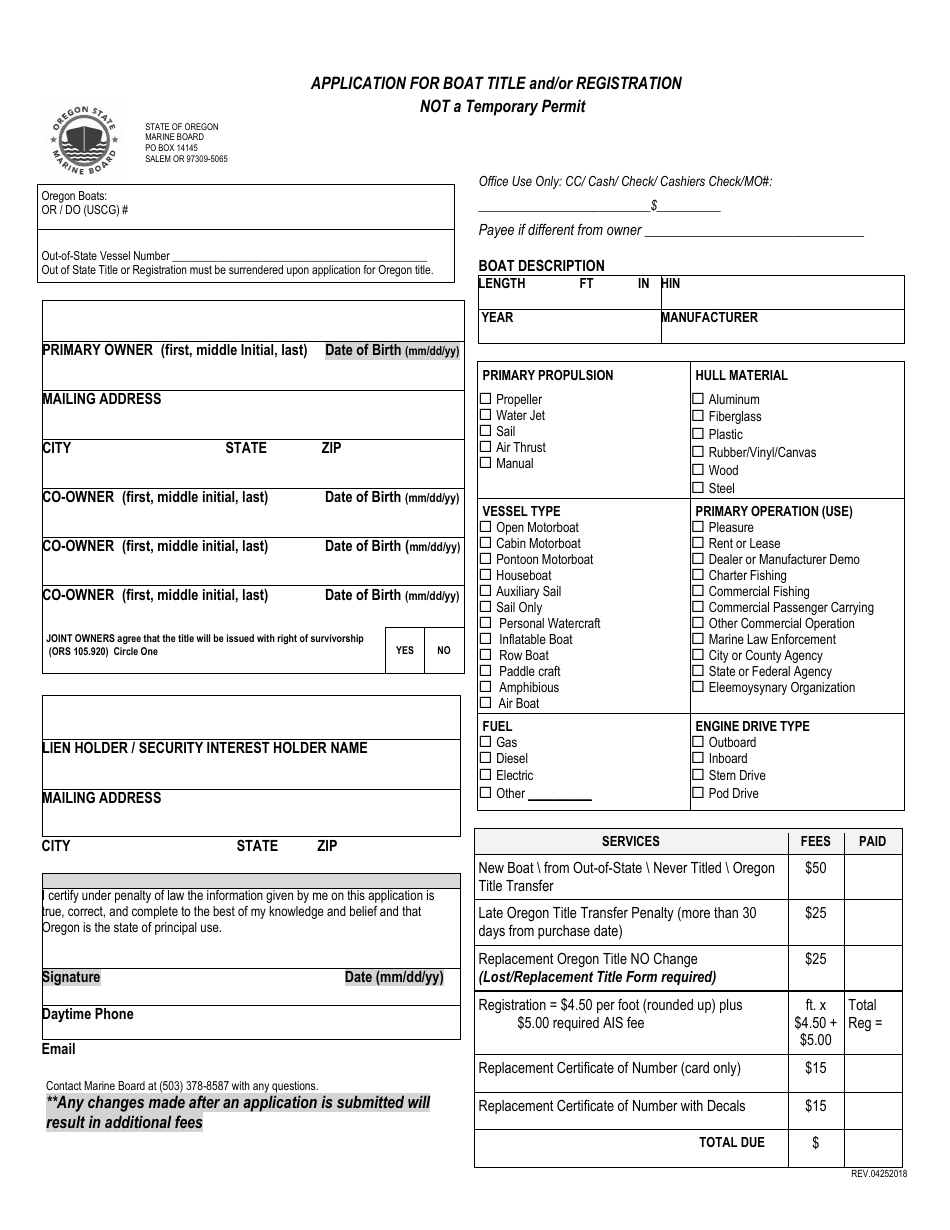 Oregon Application for Boat Title and/or Registration - Fill Out, Sign ...