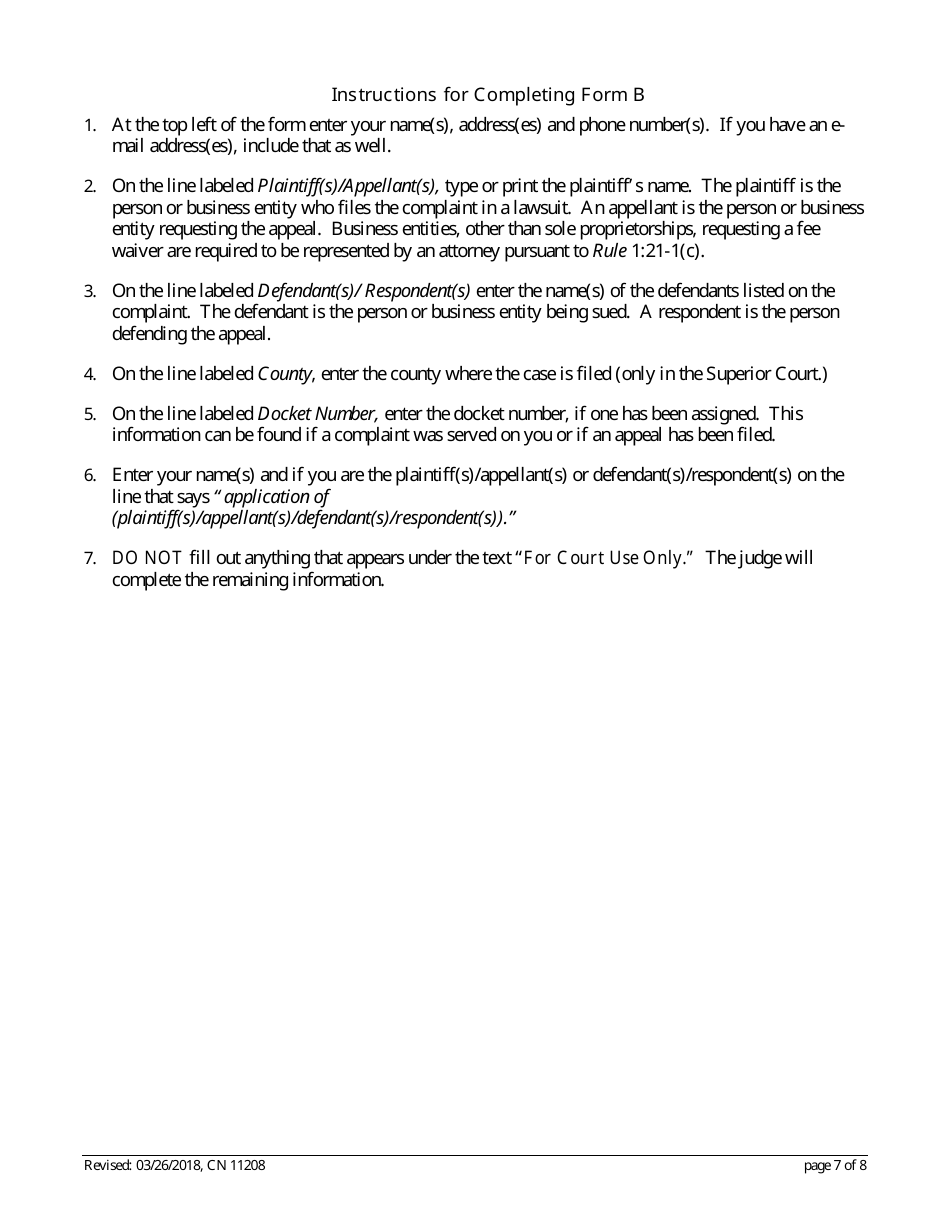 Form 11208 Certification / Petition / Application in Support of a Fee Waiver - New Jersey, Page 7