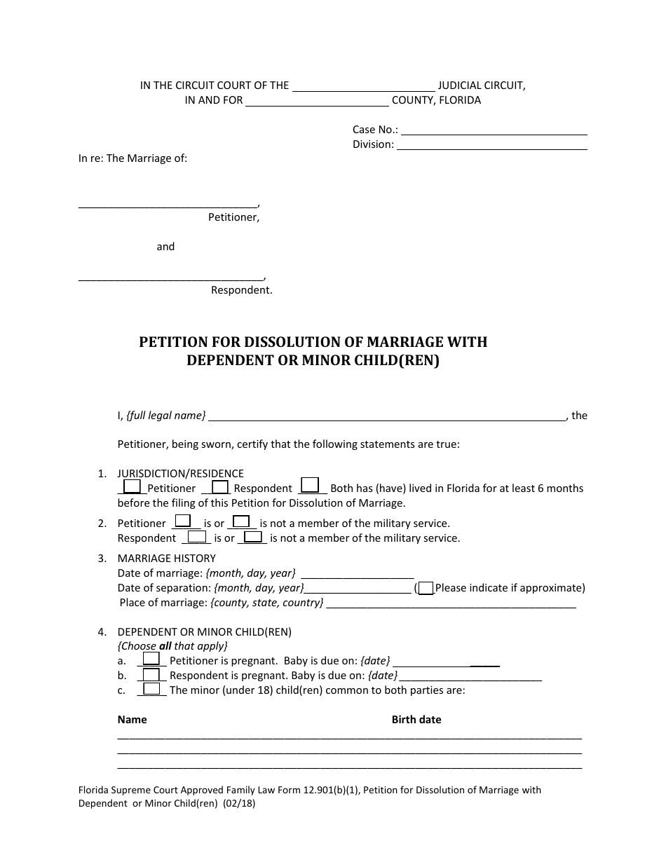 Form 12.901(B)(1) Petition for Dissolution of Marriage With Dependent or Minor Child(Ren) - Florida, Page 6