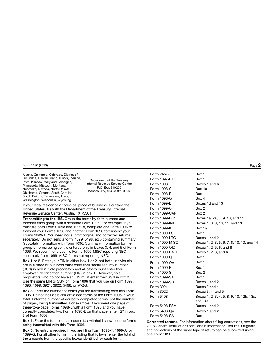 IRS Form 1096 Annual Summary and Transmittal of U.S. Information Returns, Page 3