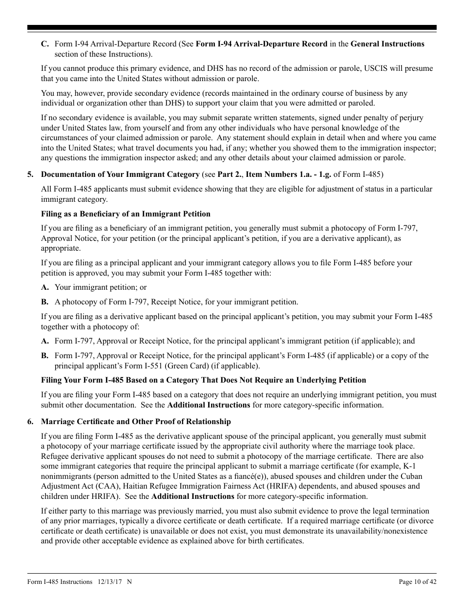 Instructions for USCIS Form I-485 Application to Register Permanent Residence or Adjust Status, Page 10