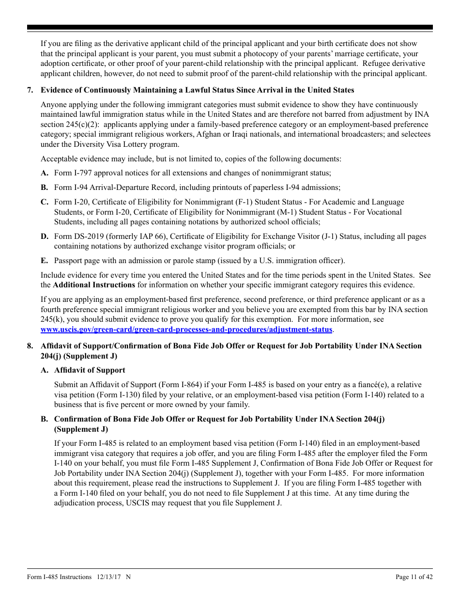 Instructions for USCIS Form I-485 Application to Register Permanent Residence or Adjust Status, Page 11