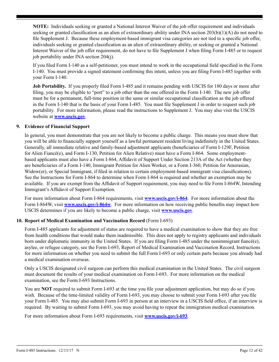 Instructions for USCIS Form I-485 Application to Register Permanent Residence or Adjust Status, Page 12