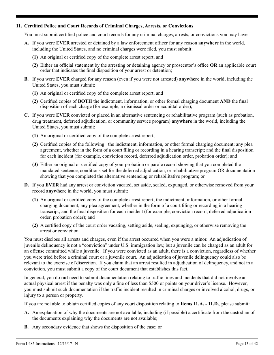 Instructions for USCIS Form I-485 Application to Register Permanent Residence or Adjust Status, Page 13