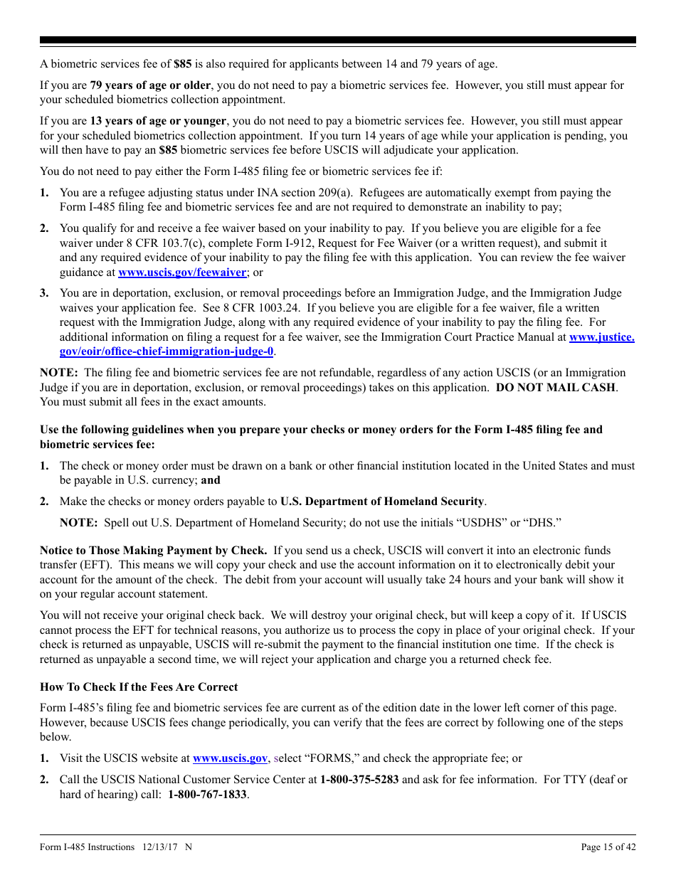 Instructions for USCIS Form I-485 Application to Register Permanent Residence or Adjust Status, Page 15