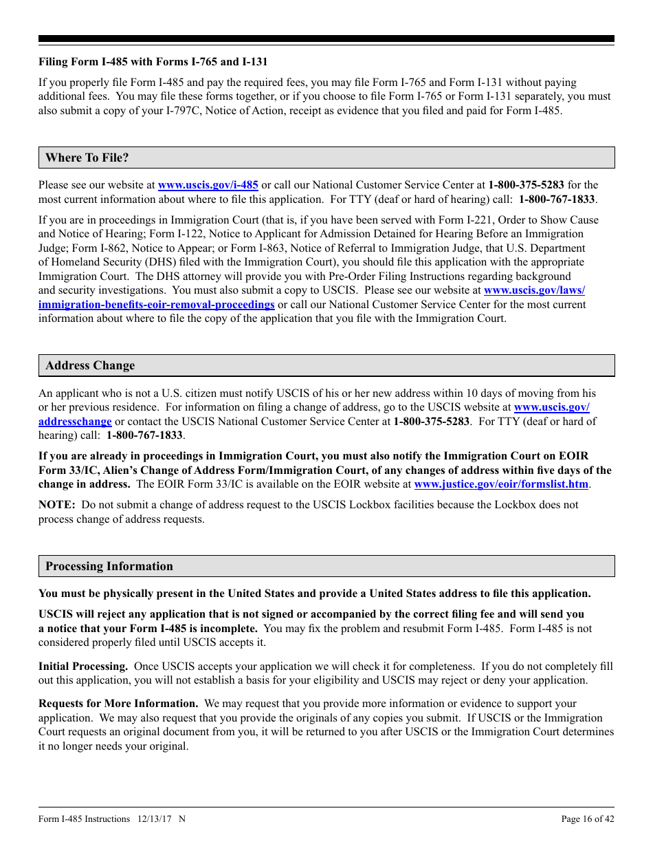 Instructions for USCIS Form I-485 Application to Register Permanent Residence or Adjust Status, Page 16