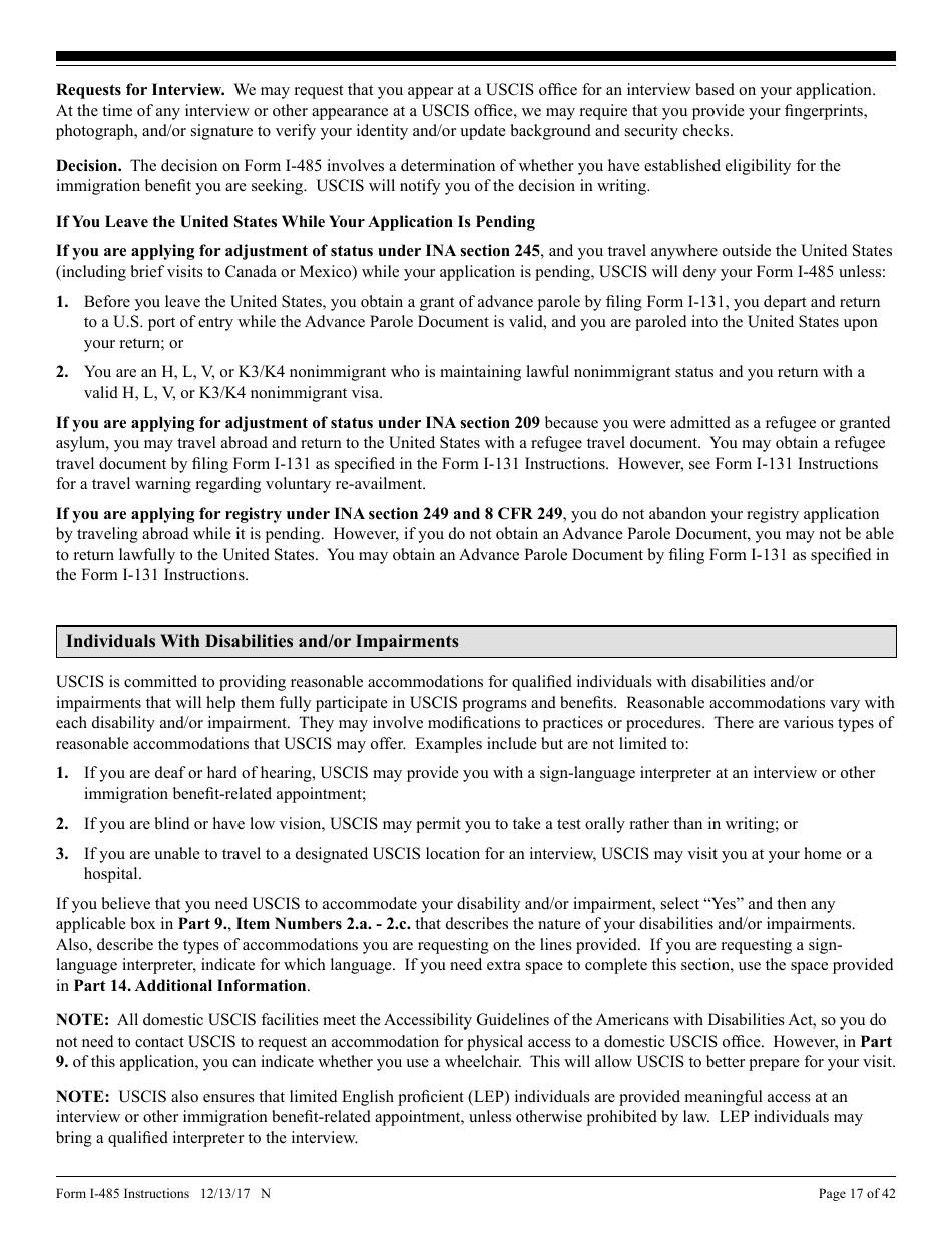 Instructions for USCIS Form I-485 Application to Register Permanent Residence or Adjust Status, Page 17