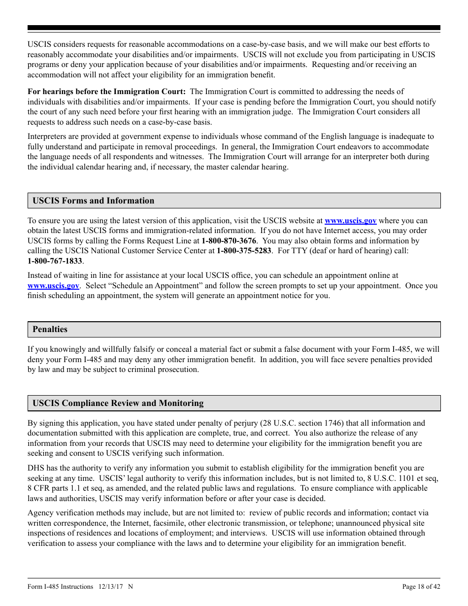Instructions for USCIS Form I-485 Application to Register Permanent Residence or Adjust Status, Page 18