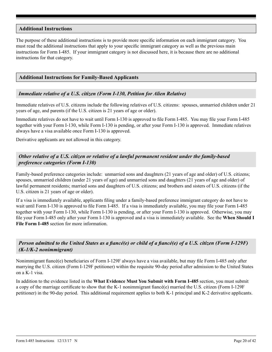 Instructions for USCIS Form I-485 Application to Register Permanent Residence or Adjust Status, Page 20