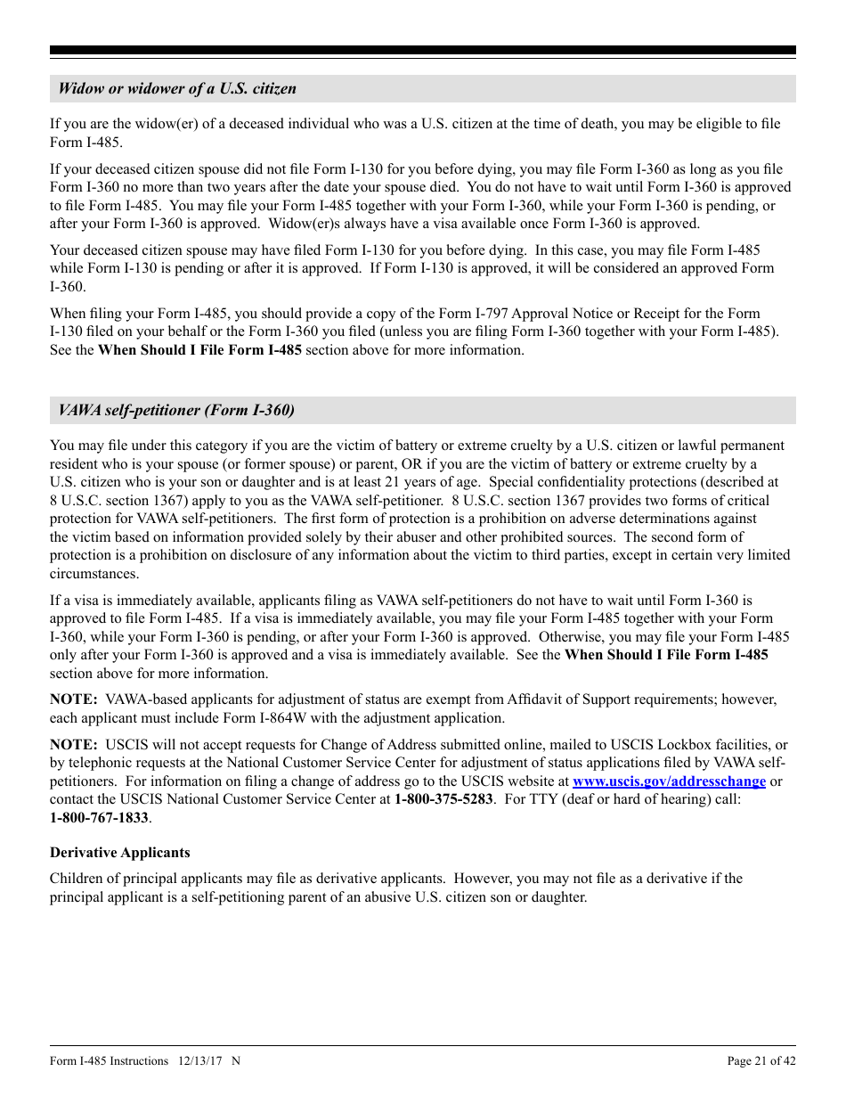 Instructions for USCIS Form I-485 Application to Register Permanent Residence or Adjust Status, Page 21