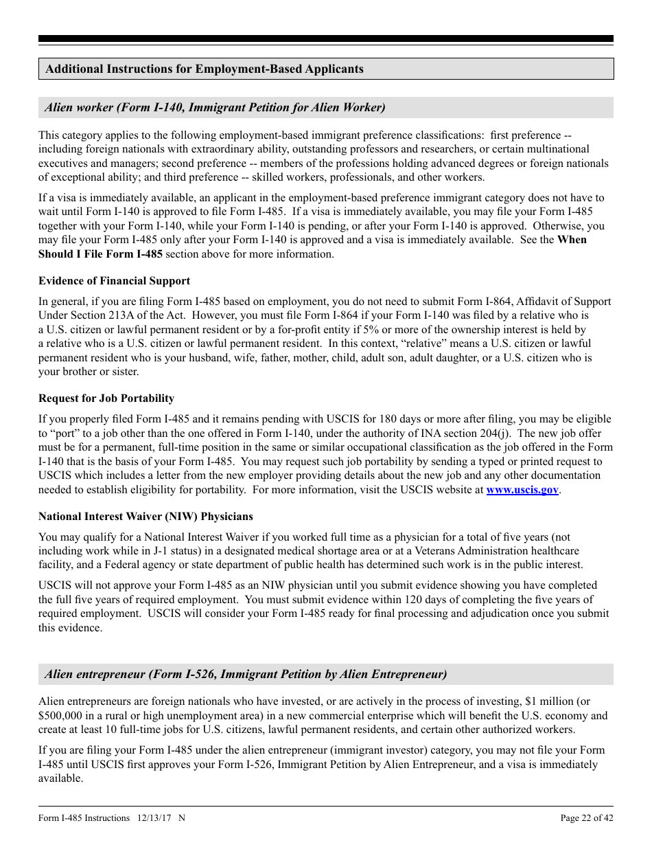 Instructions for USCIS Form I-485 Application to Register Permanent Residence or Adjust Status, Page 22
