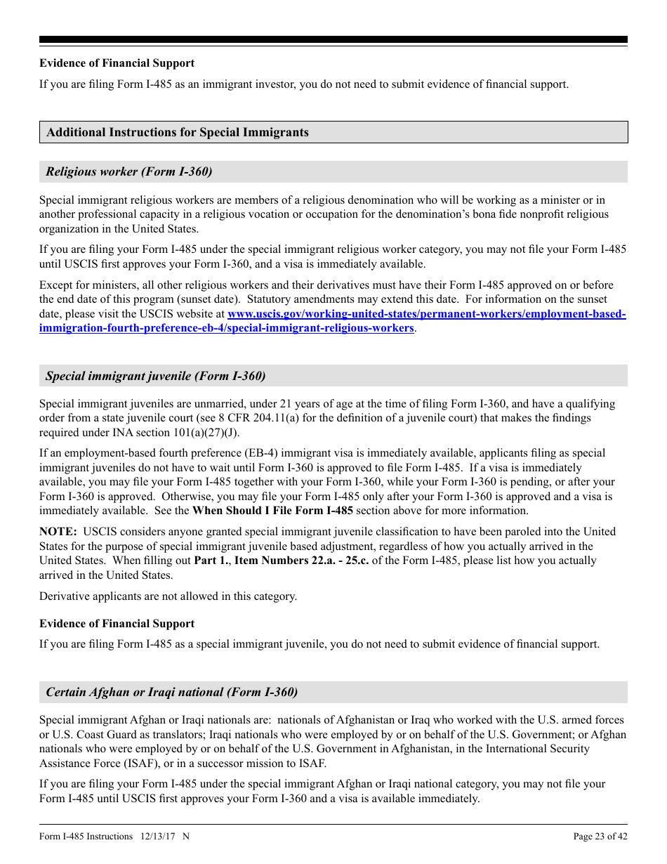 Instructions for USCIS Form I-485 Application to Register Permanent Residence or Adjust Status, Page 23