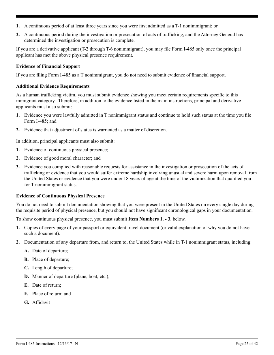 Instructions for USCIS Form I-485 Application to Register Permanent Residence or Adjust Status, Page 25
