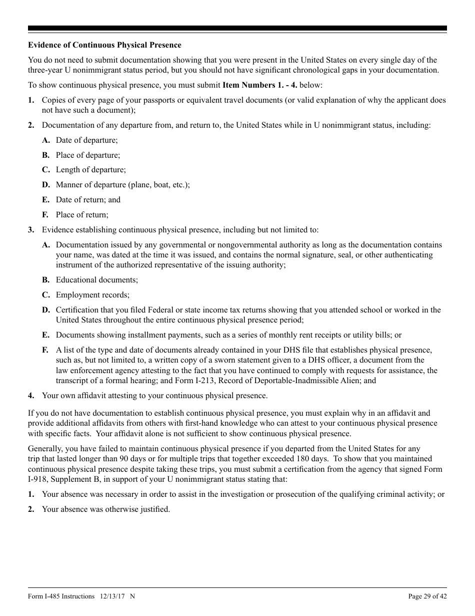 Instructions for USCIS Form I-485 Application to Register Permanent Residence or Adjust Status, Page 29