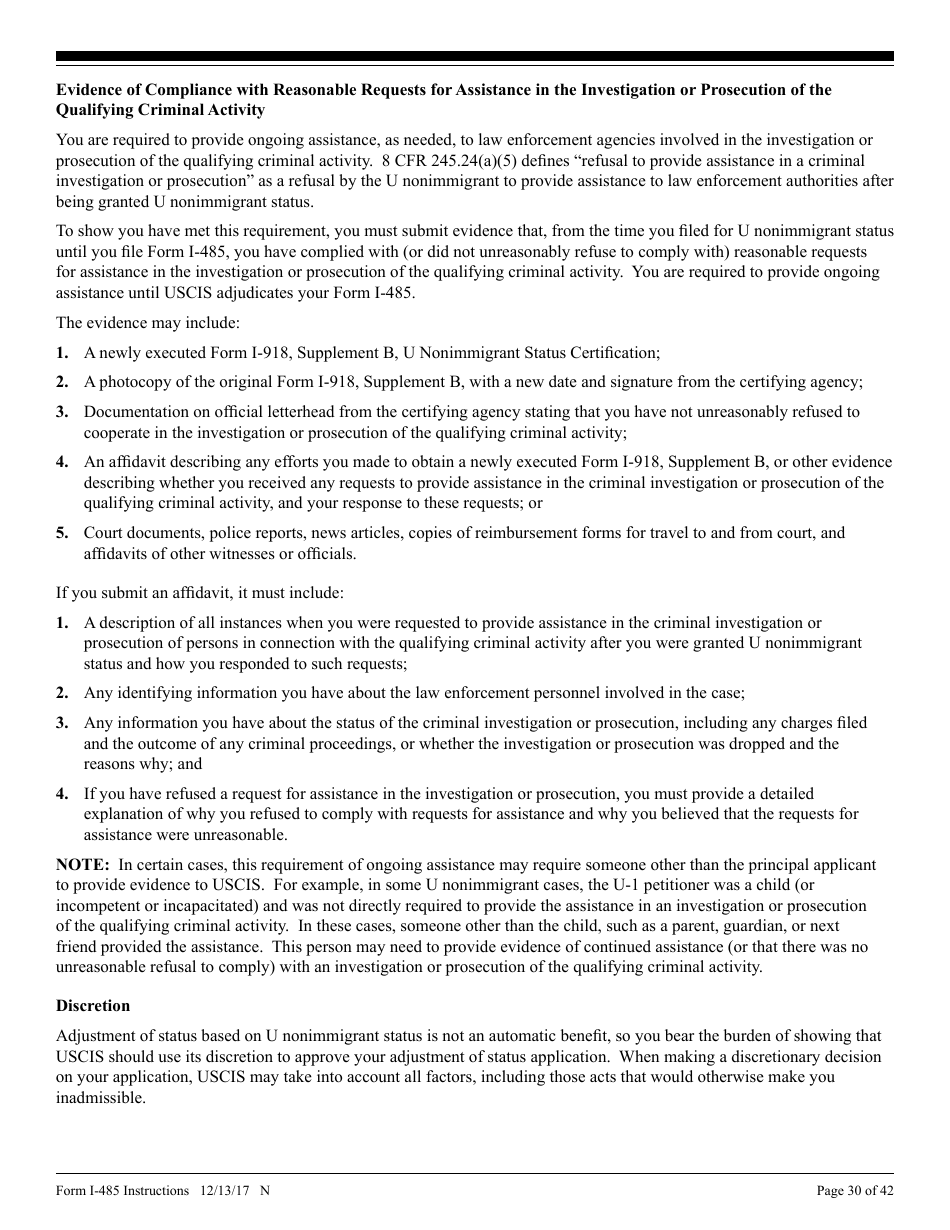 Instructions for USCIS Form I-485 Application to Register Permanent Residence or Adjust Status, Page 30