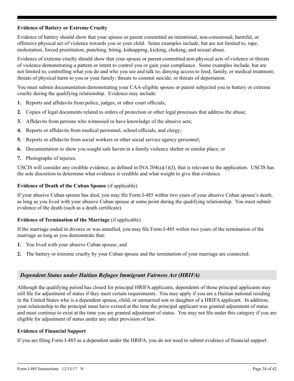 Instructions for USCIS Form I-485 Application to Register Permanent Residence or Adjust Status, Page 34