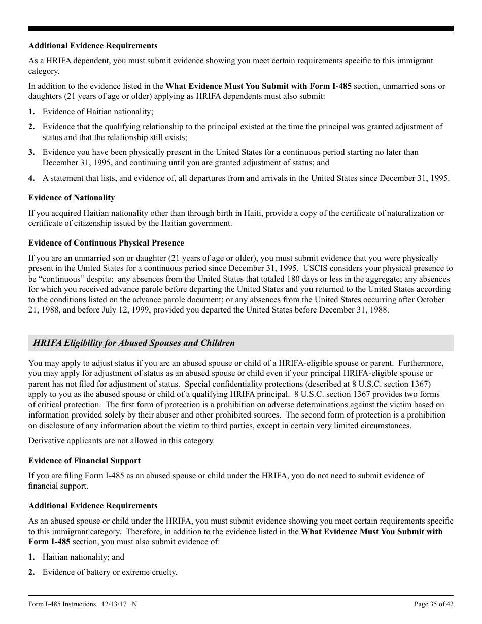 Instructions for USCIS Form I-485 Application to Register Permanent Residence or Adjust Status, Page 35