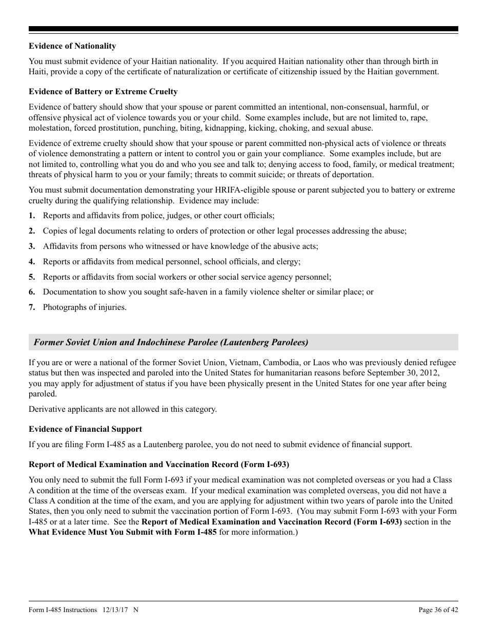 Instructions for USCIS Form I-485 Application to Register Permanent Residence or Adjust Status, Page 36