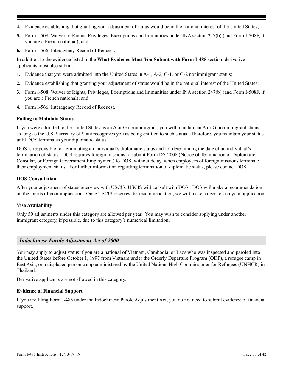 Instructions for USCIS Form I-485 Application to Register Permanent Residence or Adjust Status, Page 38