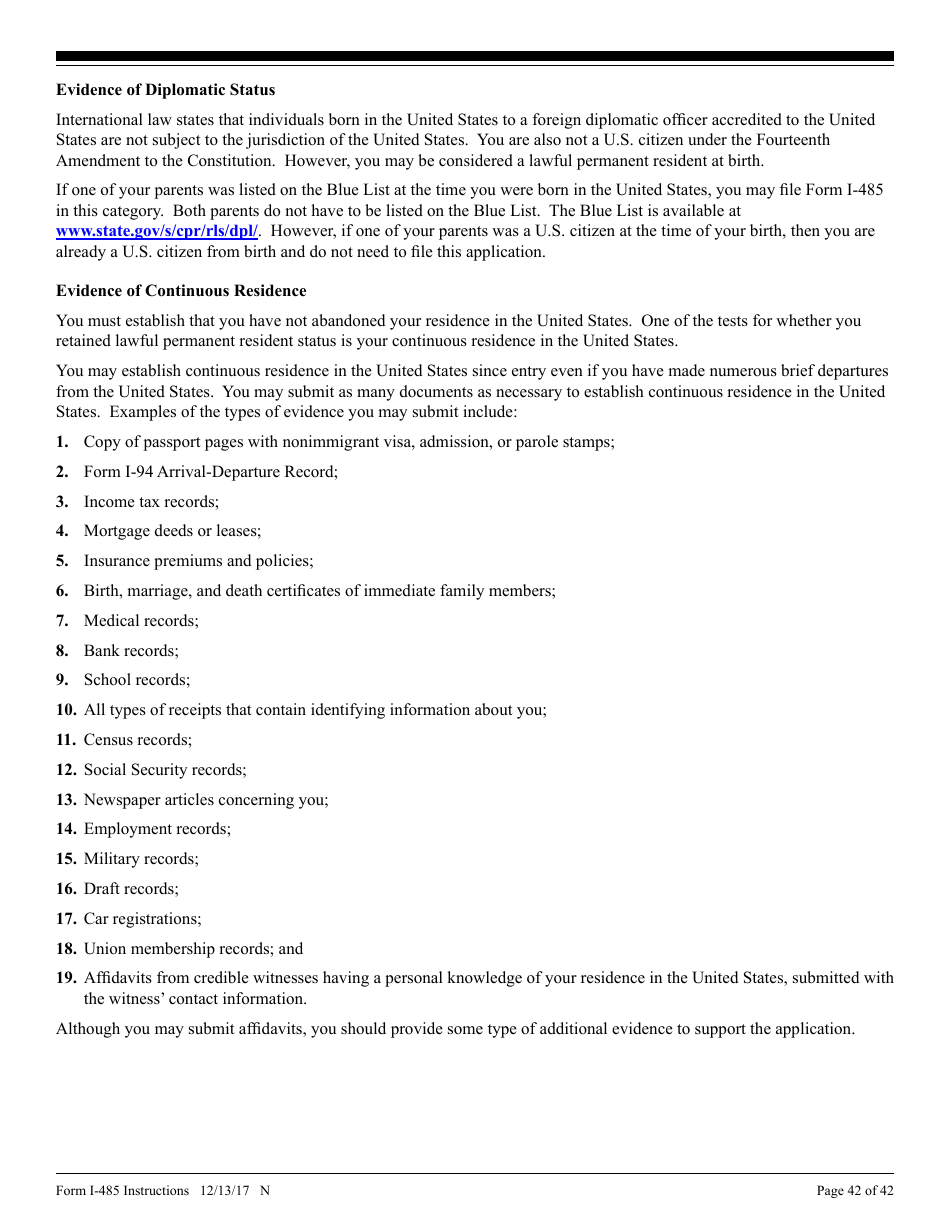 Instructions for USCIS Form I-485 Application to Register Permanent Residence or Adjust Status, Page 42