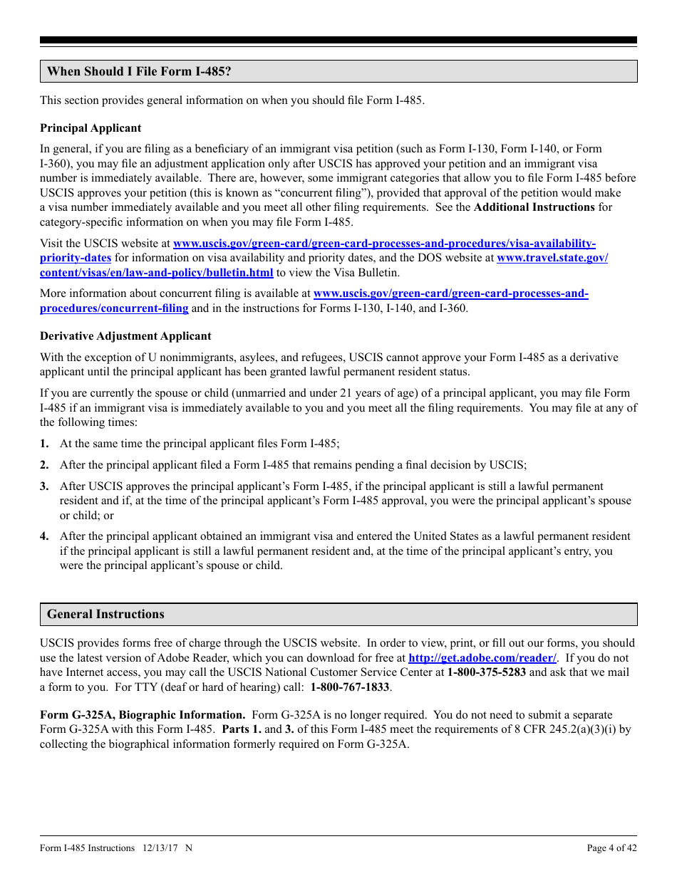 Instructions for USCIS Form I-485 Application to Register Permanent Residence or Adjust Status, Page 4