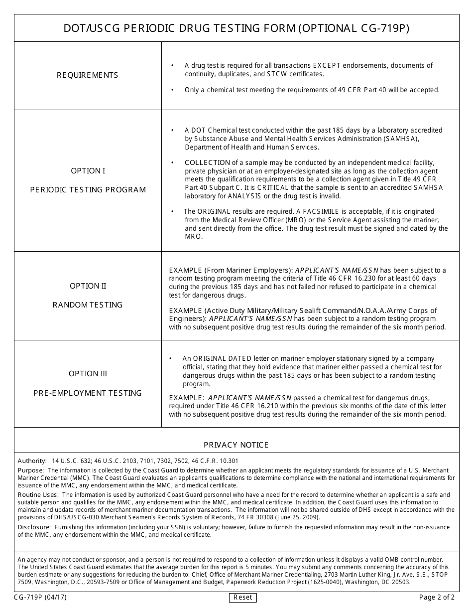 Form CG-719P Dot / USCG Periodic Testing Form (Optional Cg-719p), Page 2