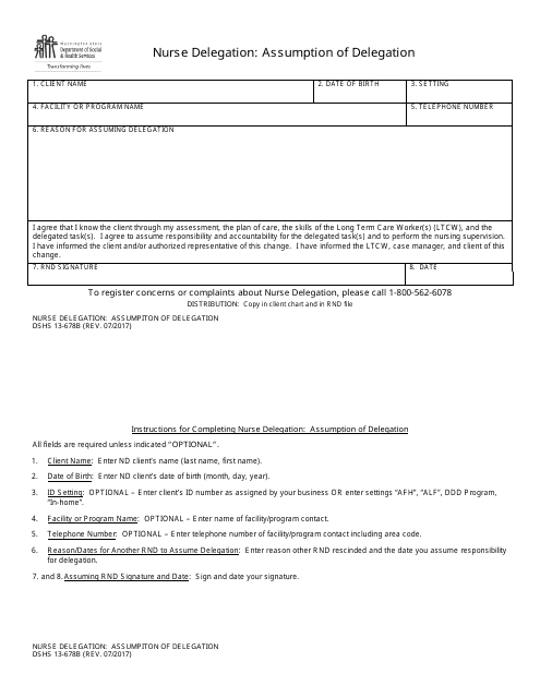 DSHS Form 13-678B  Printable Pdf