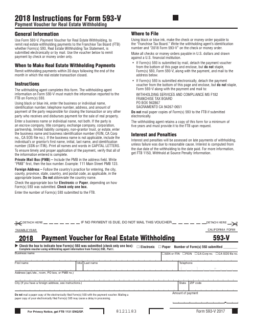 Form 593-V 2018 Printable Pdf