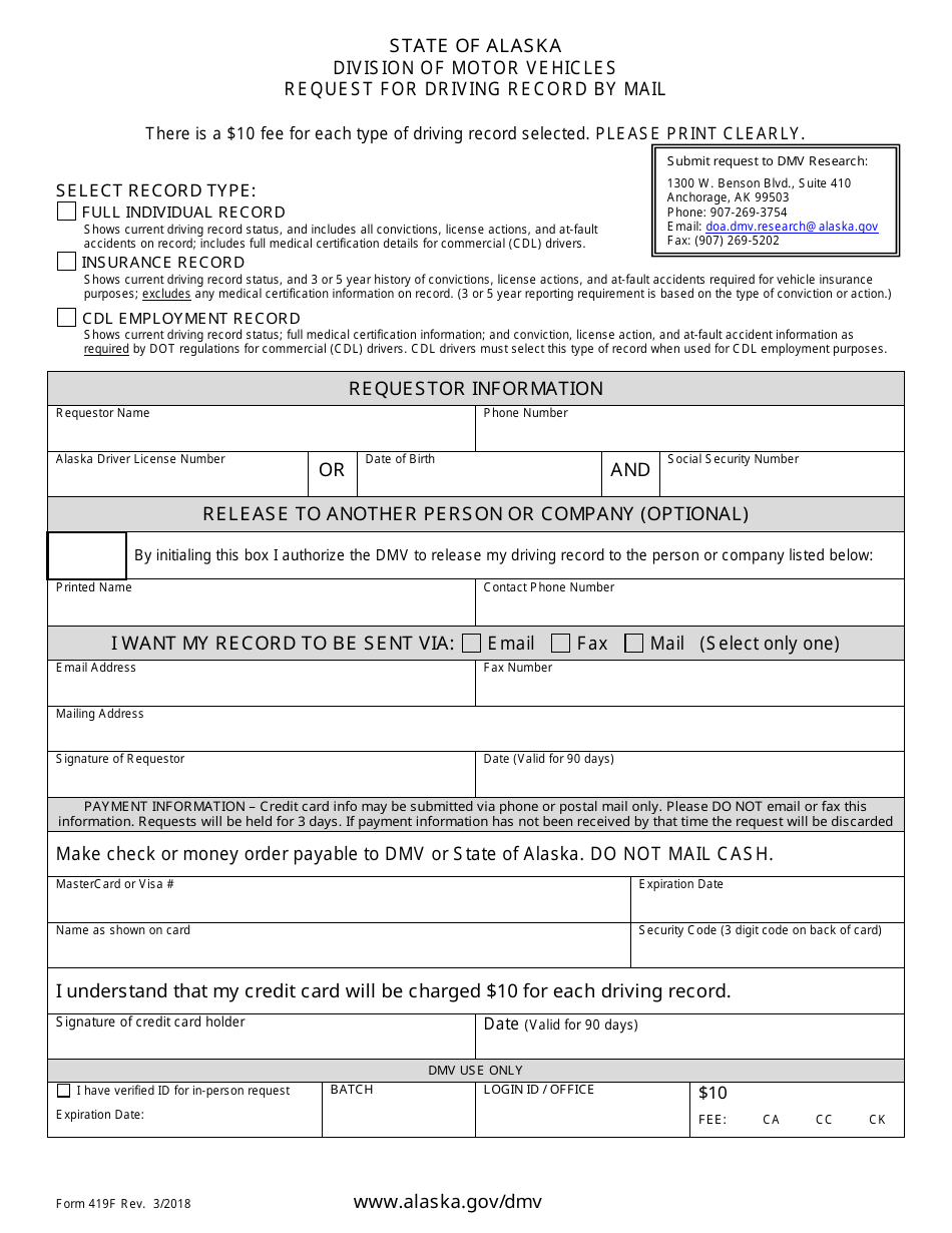 Form 419f Download Fillable Pdf Or Fill Online Request For Driving