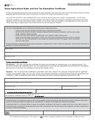 Document preview: Form 01-924 Texas Agricultural Sales and Use Tax Exemption Certificate - Texas