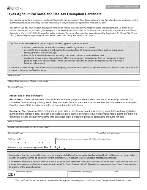 Form 01 924 Download Fillable PDF Or Fill Online Texas Agricultural 
