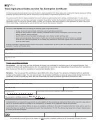 Form 01-924 Texas Agricultural Sales and Use Tax Exemption Certificate - Texas