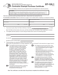 Document preview: Form ST-120.1 Contractor Exempt Purchase Certificate - New York