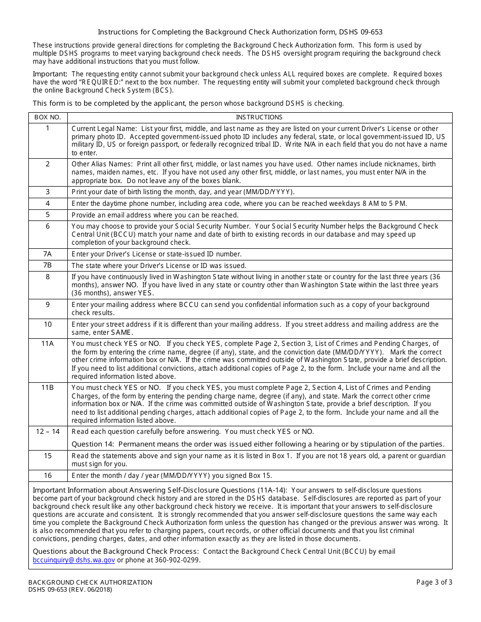DSHS Form 10-217 Background Check Authorization - Washington, Page 3