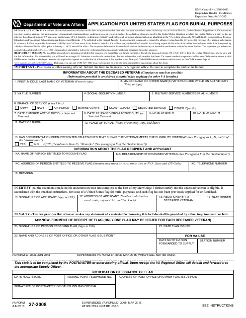 VA Form 27-2008  Printable Pdf