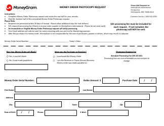 Document preview: Money Order Photocopy Request - Moneygram