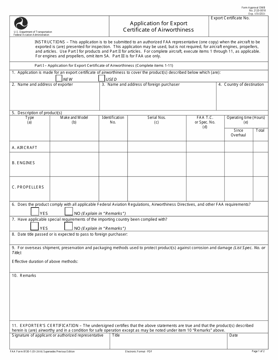 FAA Form 8130-1 - Fill Out, Sign Online and Download Fillable PDF ...