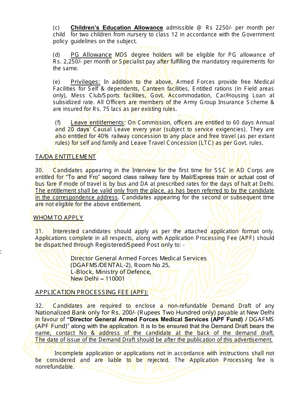 Application Form for Grant of Short Service Commission in Army Dental Corps - India, Page 10