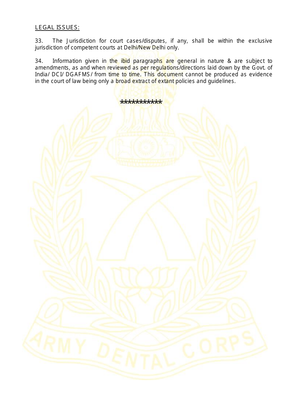 Application Form for Grant of Short Service Commission in Army Dental Corps - India, Page 11