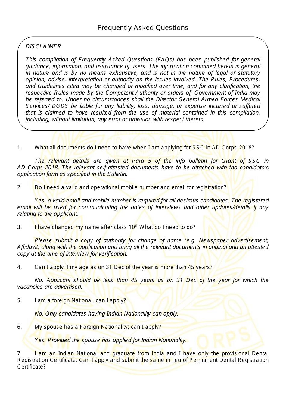 Application Form for Grant of Short Service Commission in Army Dental Corps - India, Page 12