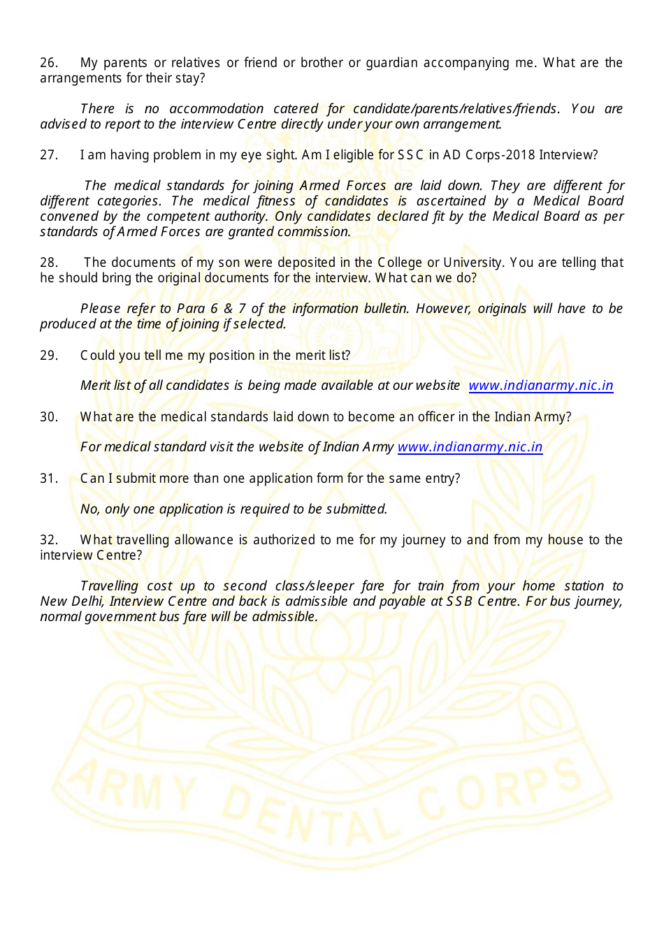 Application Form for Grant of Short Service Commission in Army Dental Corps - India, Page 15