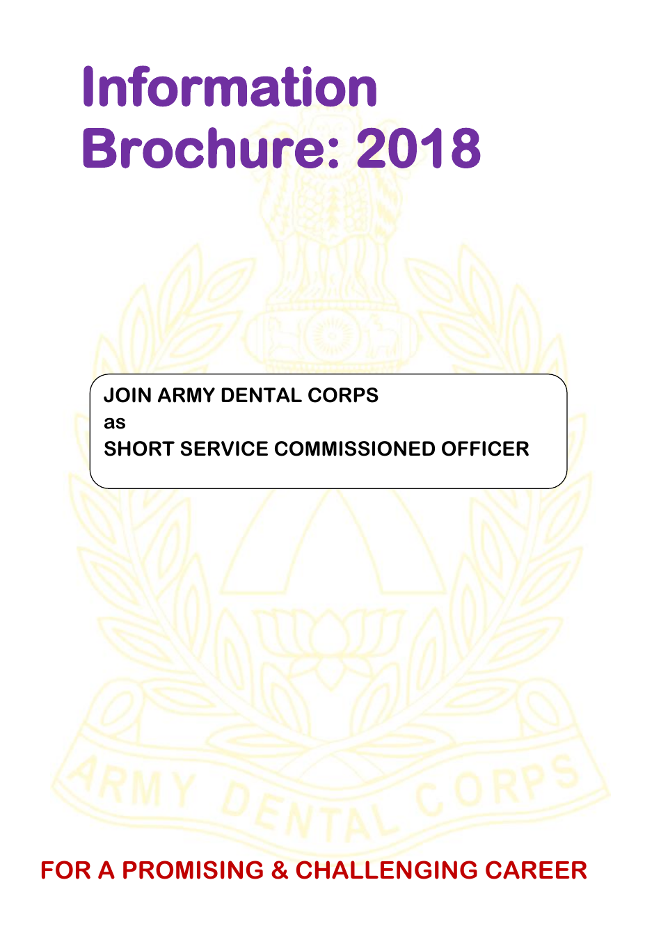 Application Form for Grant of Short Service Commission in Army Dental Corps - India, Page 1