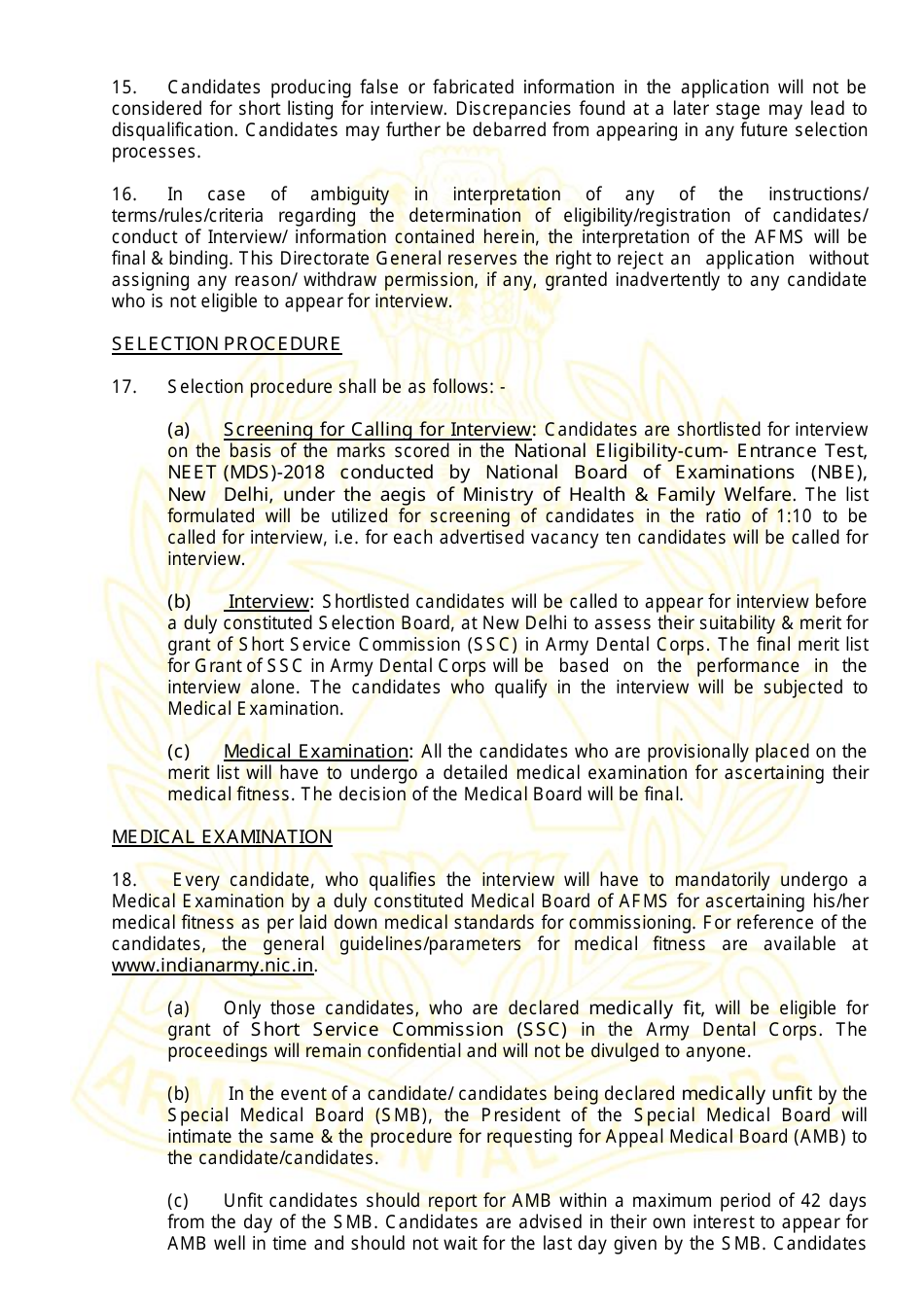 Application Form for Grant of Short Service Commission in Army Dental Corps - India, Page 6